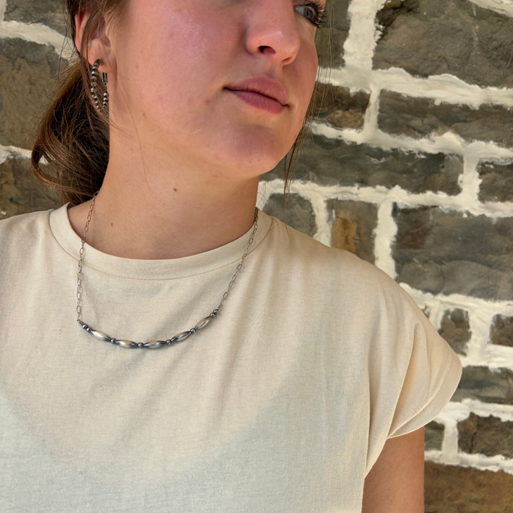 Sterling Silver Pearl & Torpedo Paperclip Necklace NEC-STE-048-TOR