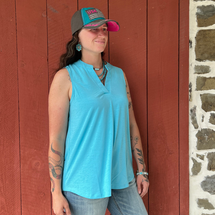 Dear Scarlett Coastal Blue Sleeveless V Neck Top