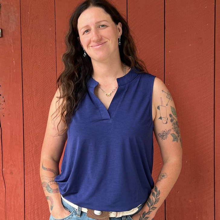 Dear Scarlett Navy Blue Sleeveless V Neck Top