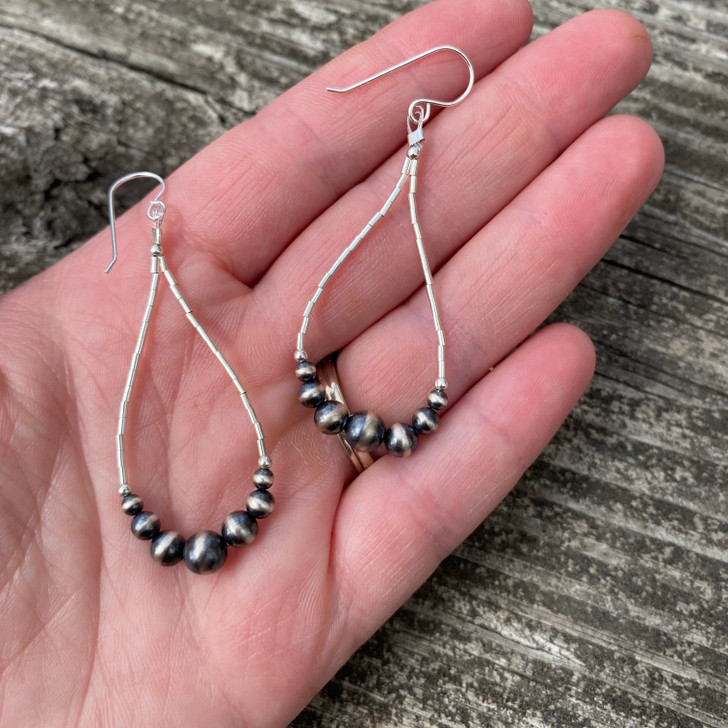 Graduated Sterling Pearl & Liquid Silver Teardrop Earrings