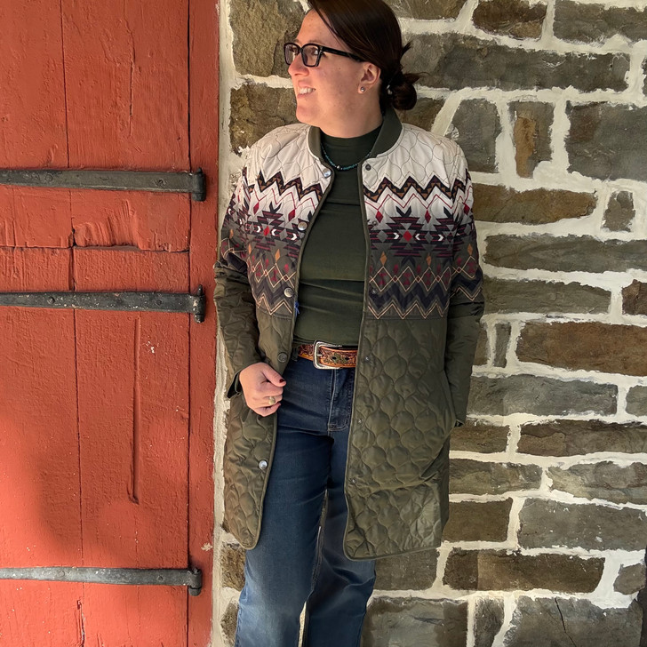 Powder River Ladies Olive Aztec Quilted Packable Jacket DW92C09307