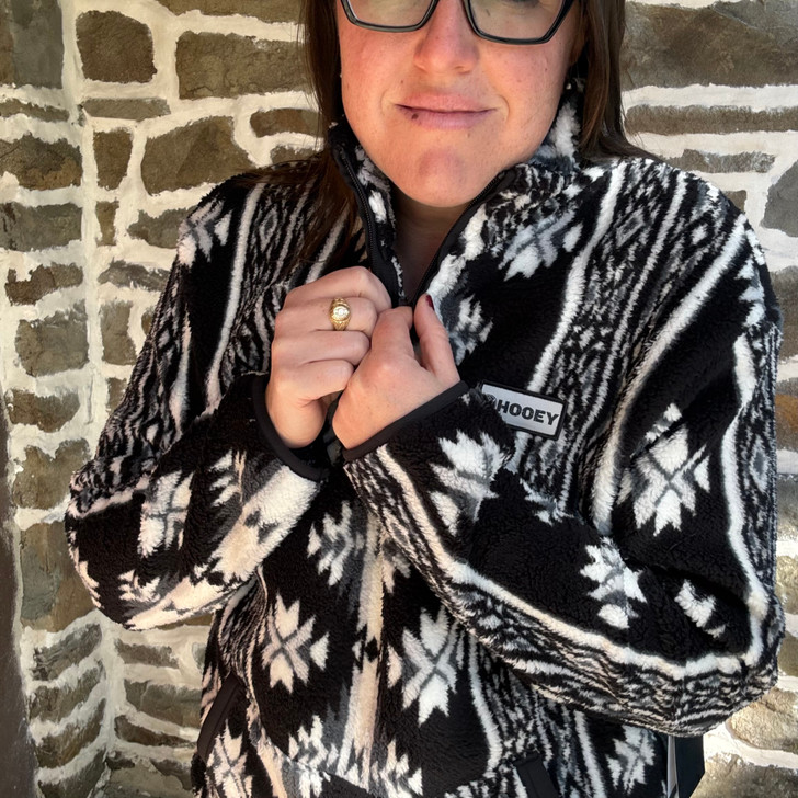 Hooey ladies Black Aztec Fleece Kodi Pullover HFP2604BKAZ