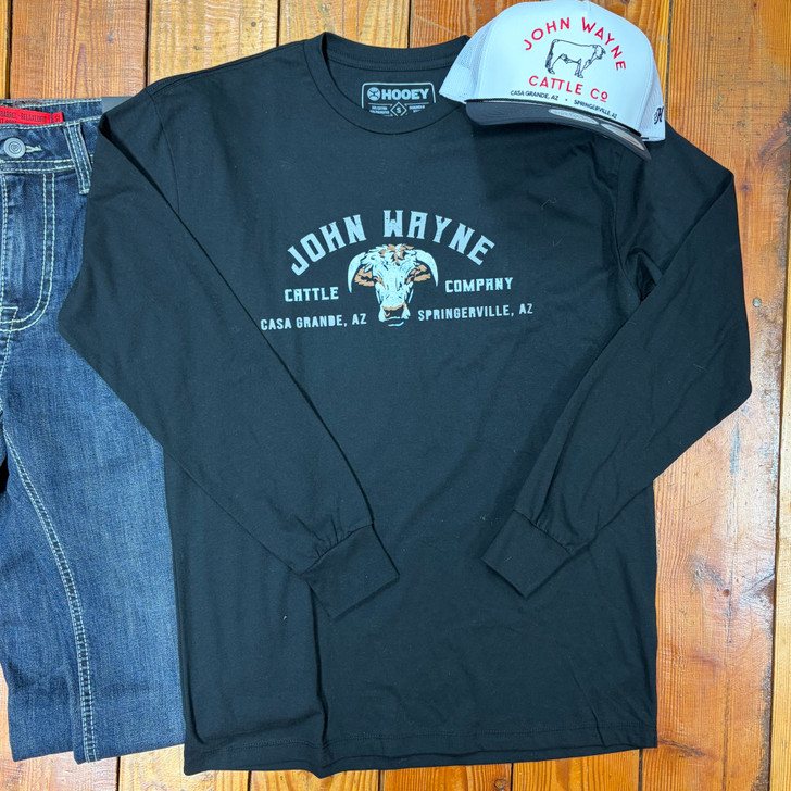 Hooey Men's Black John Wayne Long Sleeve Graphic Tee HT2663BK