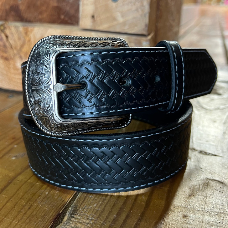 Basket Weave Belt in Black by Heritage Leathers 2421-BL