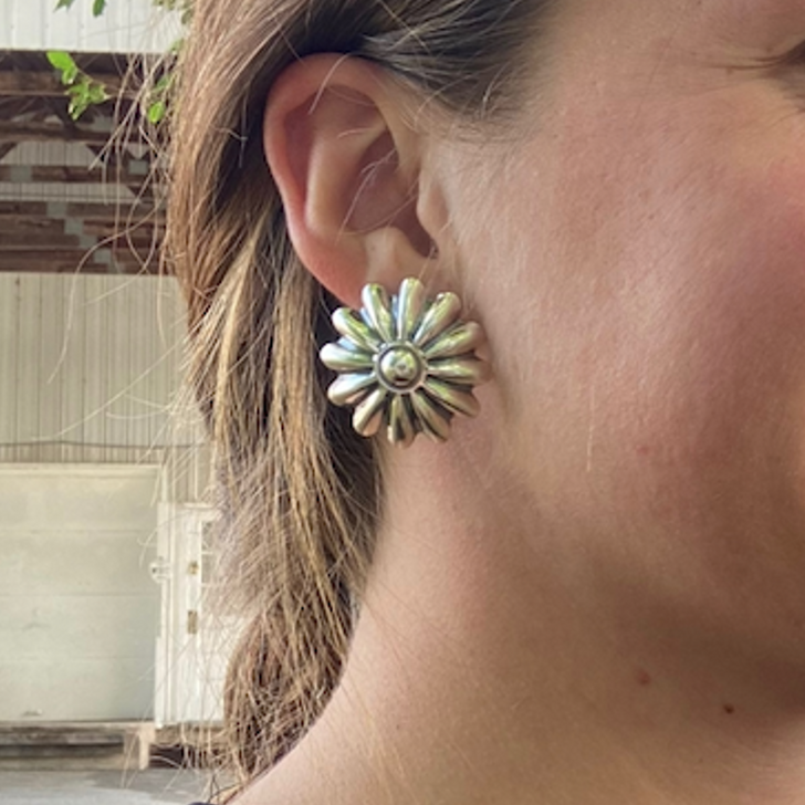 Large Sterling Silver Flower Concho Post Earrings 154794