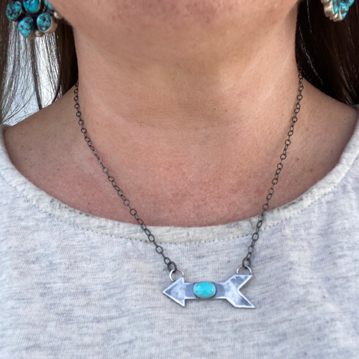 Sterling Silver Arrow Necklace with Kingman Turquoise 154862