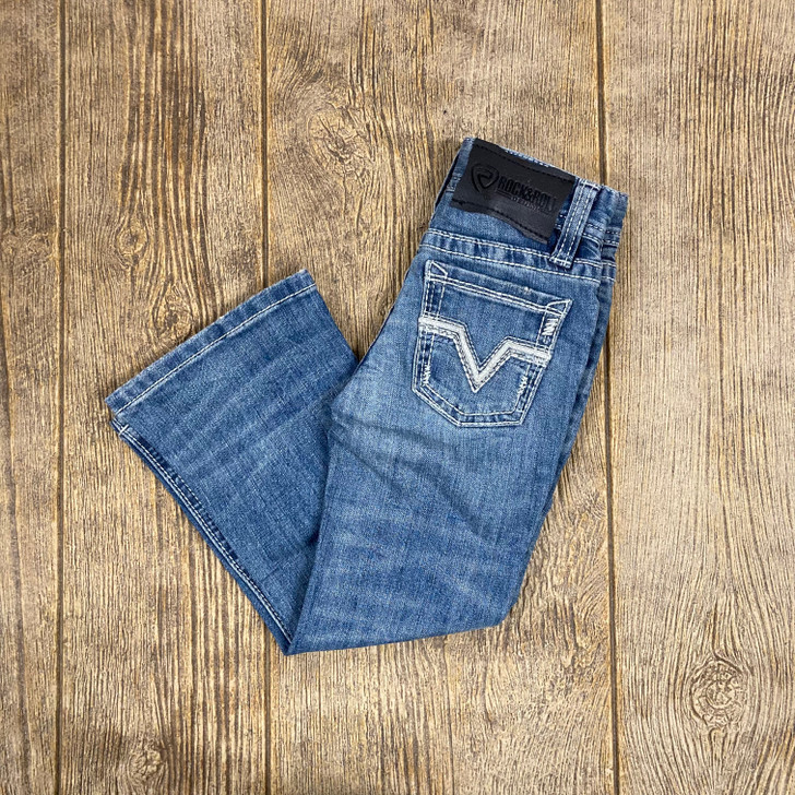 Rock & Roll Boy's Medium Vintage Beige Leather Pocket Bootcut Jeans RRBD0BR0LE