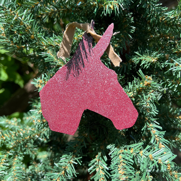 Maroon Metal Donkey Head Ornament with Tan Ribbon 155728