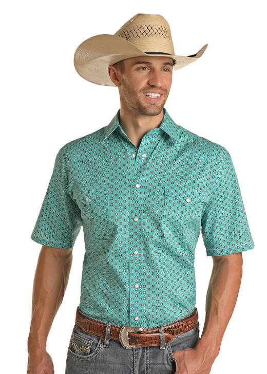 Panhandle Men's Turquoise Short Sleeve Snap Shirt RSMS1SR19B