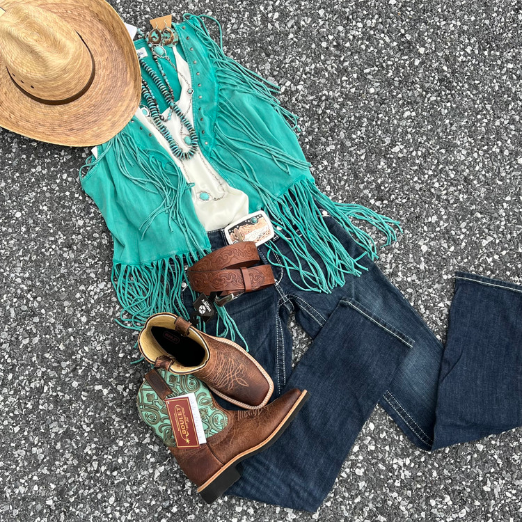 A Bold Turquoise look With A Classic Cowgirl Style- OOTW