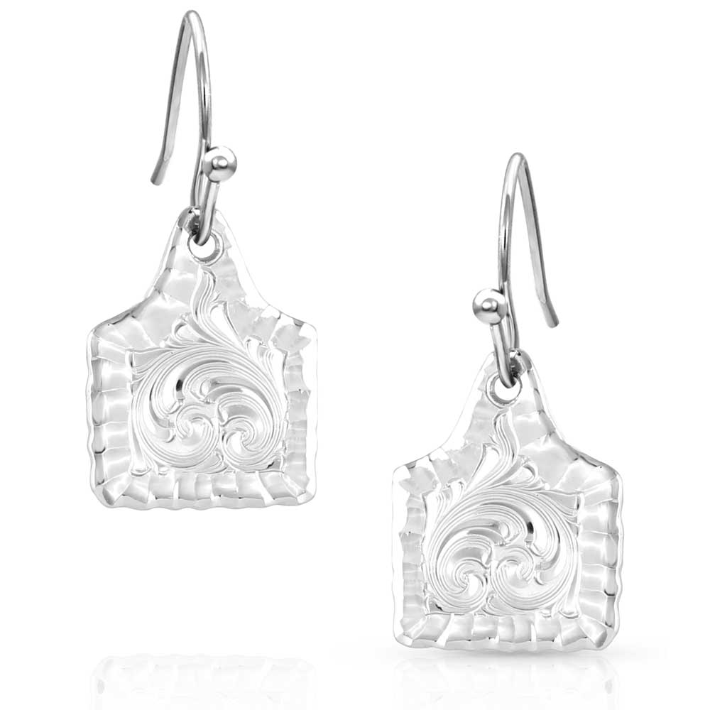 Montana Silversmith Chiseled Cow Tag Earrings ER5398