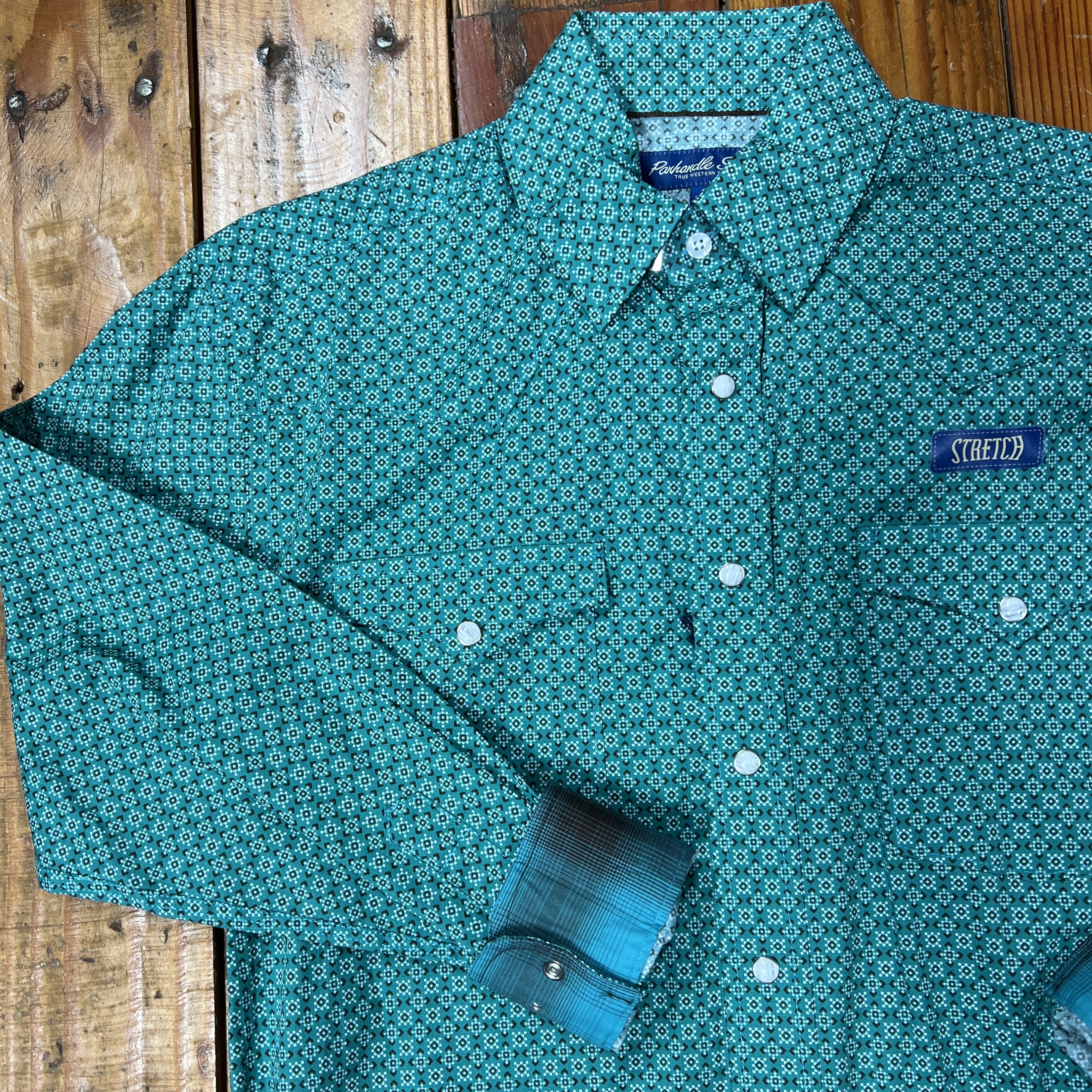 YA−MAN GR13W Rock & Roll Men's Long Sleeve Turquoise Snap Shirt - Stockyard Style
