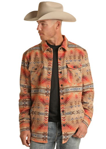 Rock & Roll Men's Tan and Rust Aztec Shirt Jacket BM92C01932 