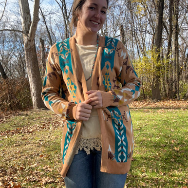 Ladies Ivory Aztec Cardigan