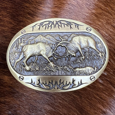 Montana Silversmiths Fighting Elk Brass Heritage Attitude Belt