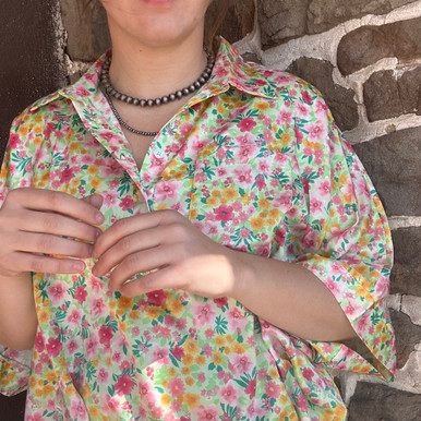 Size M/L Ladies Emily Wonder Mint Floral Silky Collared Blouse