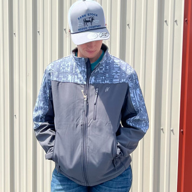 Men's Hooey Charcoal Soft Shell Jacket with Grey Aztec - Stockyard