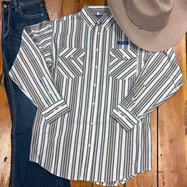 Panhandle Men's Tan Stripe Long Sleeve Button Shirt