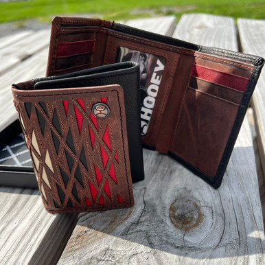 Hooey Leather Aztec Tri-Fold Wallet Red/Ivory/Black Inlay
