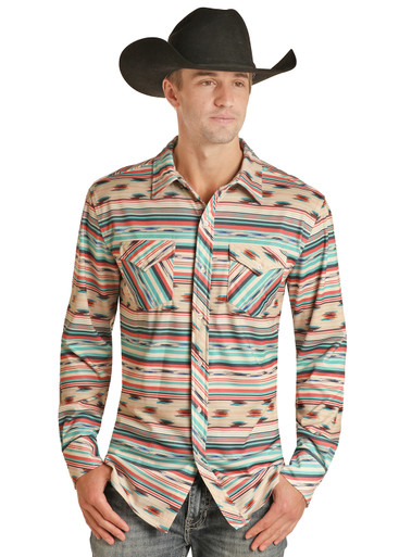 Rock & Roll Men's Natural Long Sleeve Stripe Knit Button Up Shirt ...