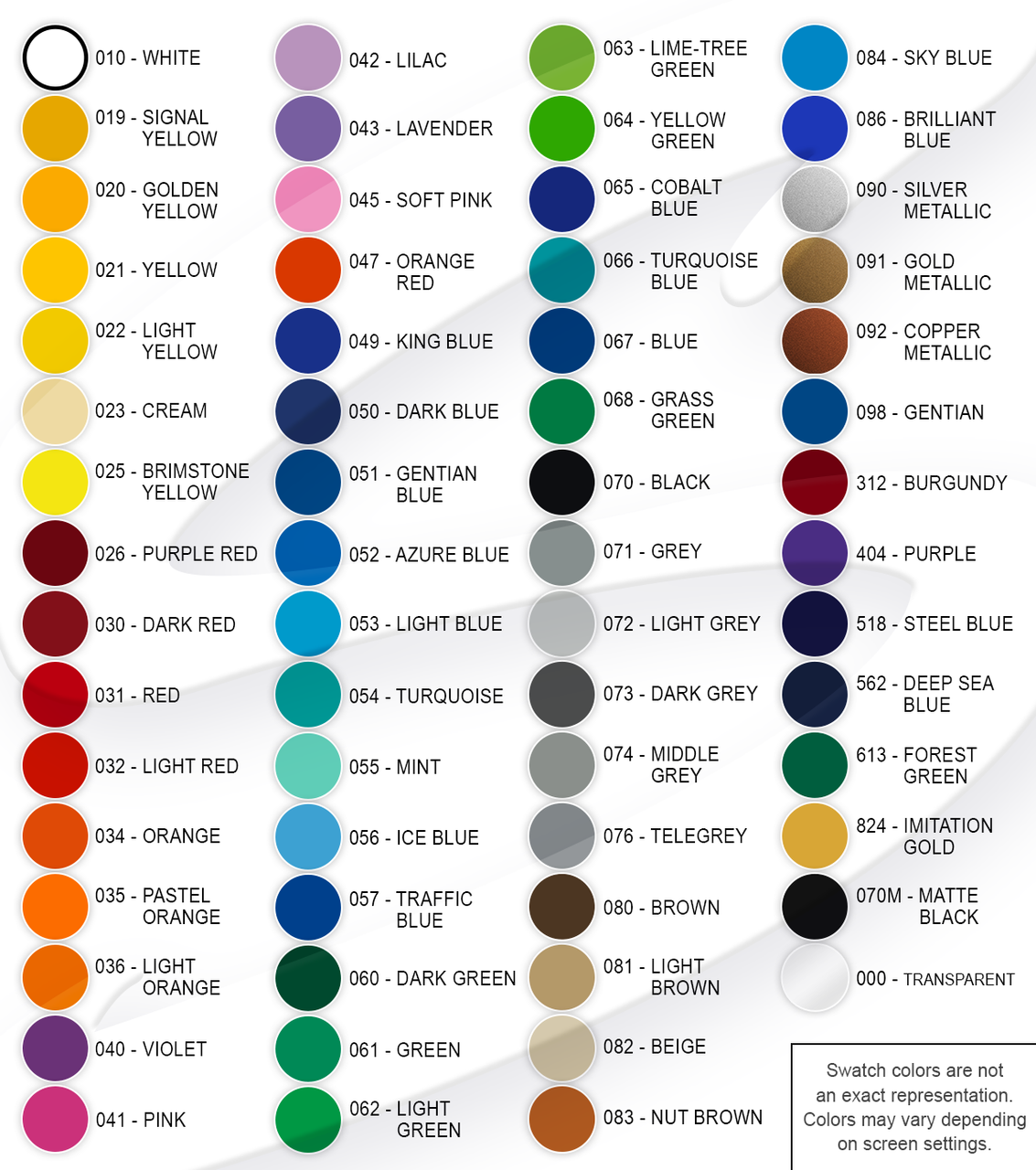 Oracal 651 Intermediate Cal Vinyl Color Selector Guide