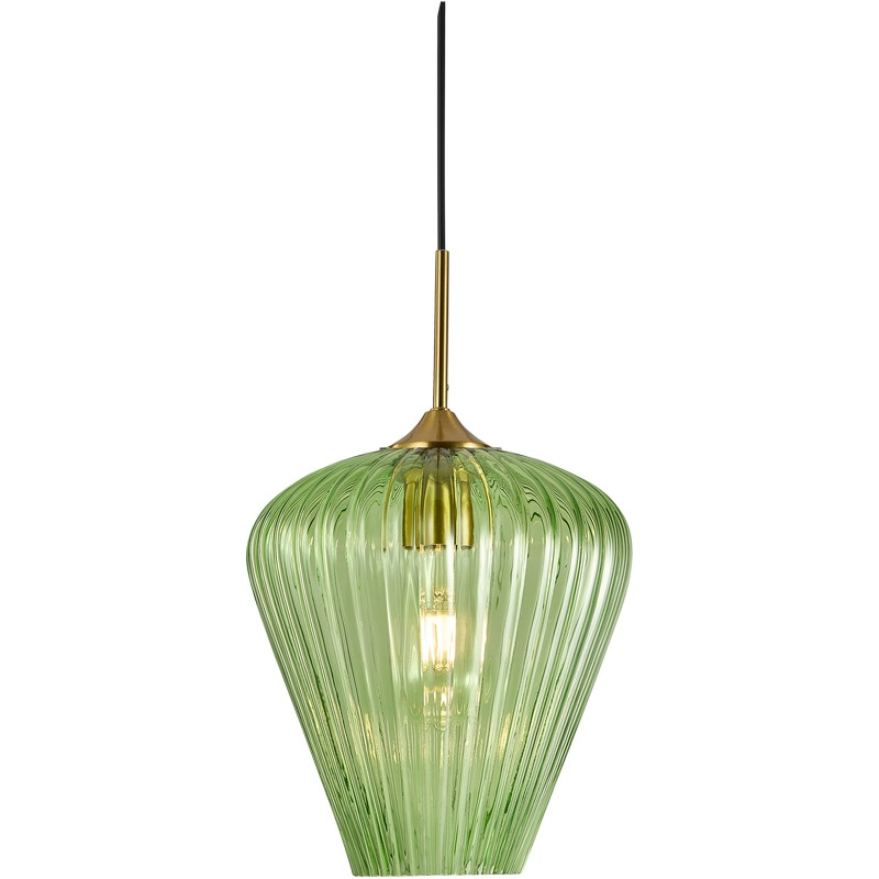 Calibo Ribbon 28cm Green Ribbed Glass Hanging Pendant - Galaxy Lighting ...