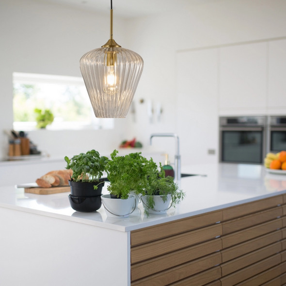 Calibo Ribbon 23cm Clear Ribbed Glass Hanging Pendant