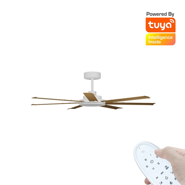 Calibo Alula Smart DC Ceiling Fan 152cm White With Teak & Remote