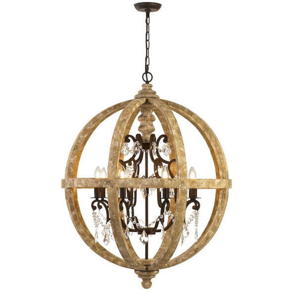 Telbix Florin Iron & Wood 8 Light Hanging Pendant