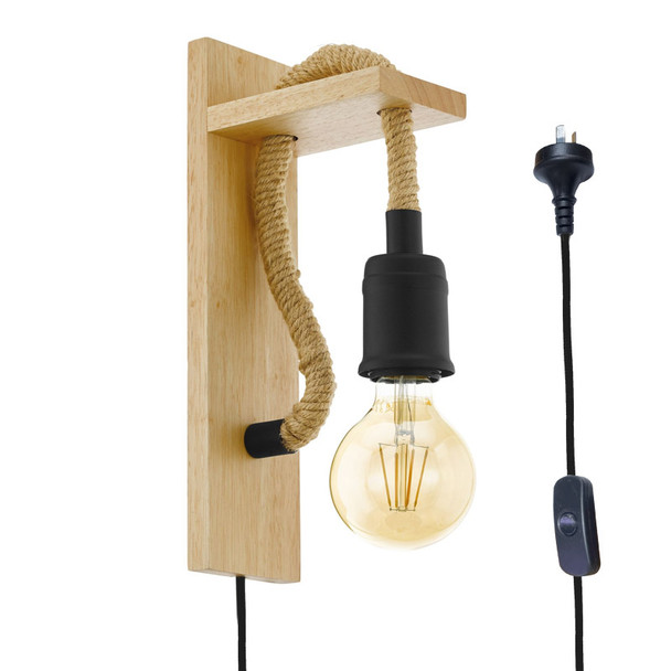 Eglo Rampside Timber & Rope Wall Light