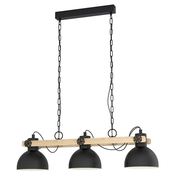 Eglo Lubenham 3lt Dome Hanging Pendant Black & Wood