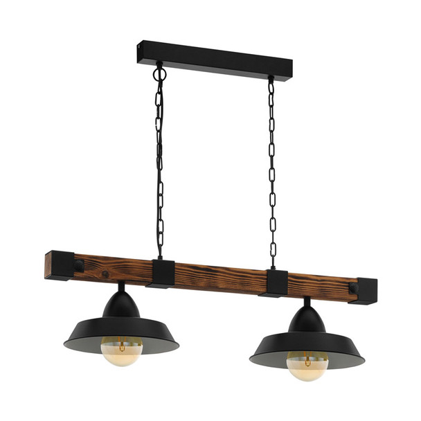 Eglo Oldbury 2lt Rustic Hanging Pendant Black & Wood