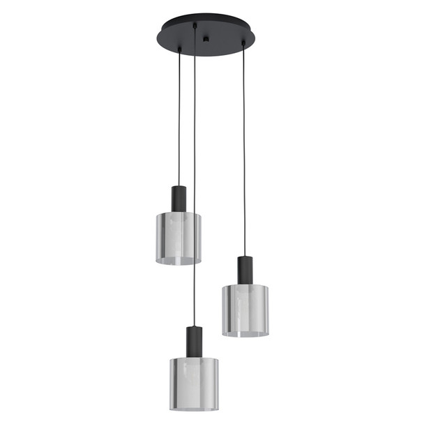 Eglo Gorosiba 3lt Black & Smoke Glass Hanging Pendant