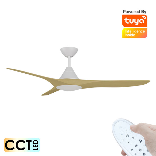 Calibo CloudFan Smart DC 132cm White With Bamboo LED Light & Remote Ceiling Fan