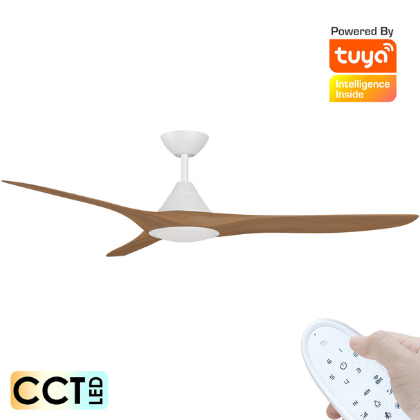 Calibo CloudFan Smart DC 152cm White With Teak LED Light & Remote Ceiling Fan