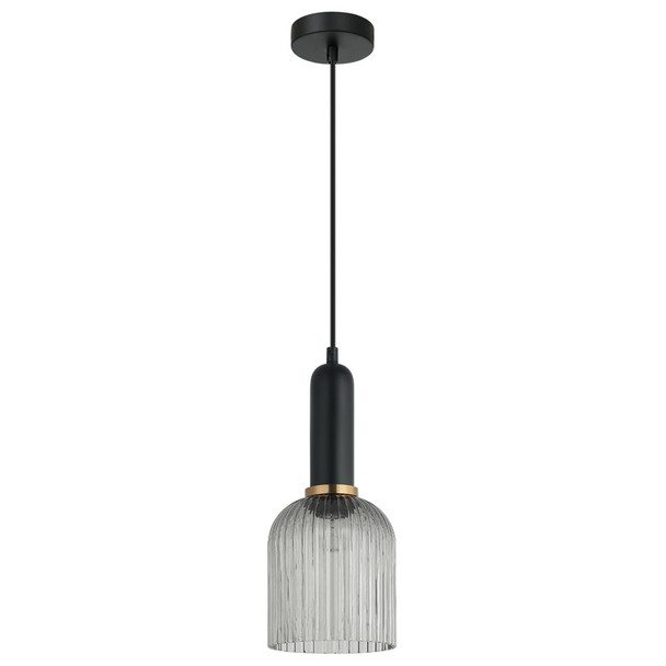 CLA VINTAJ7 1lt Ribbed Ellipse Glass Hanging Pendant Smokey Black