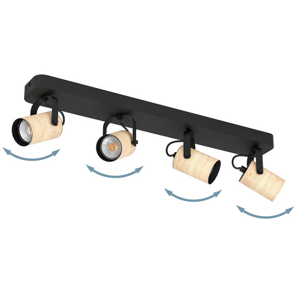 Eglo Cayuca 4lt GU10 LED Spotlight Black & Wood