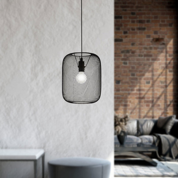 Eglo Wrington Black Wire Cage Hanging Pendant Large
