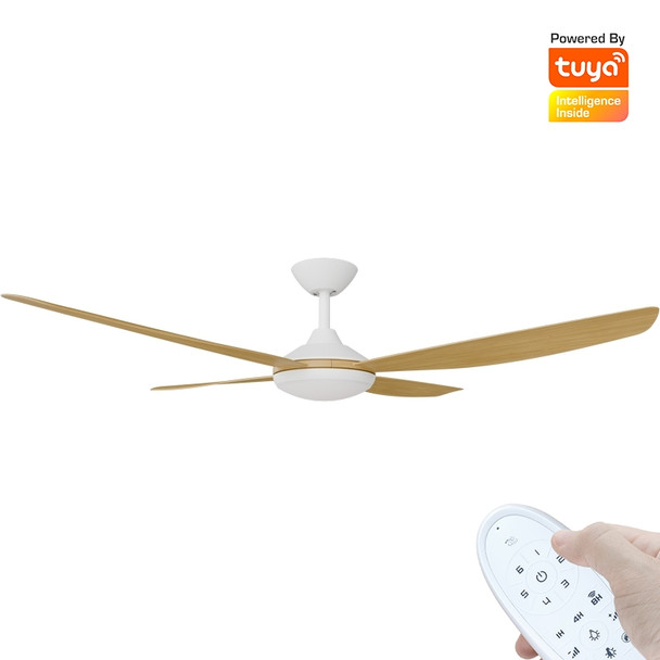 Calibo Vanga Smart DC Fan 142cm White With Bamboo LED Light & Remote