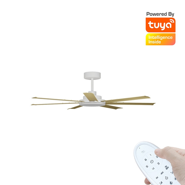 Calibo Alula Smart DC Ceiling Fan 152cm White With Bamboo & Remote
