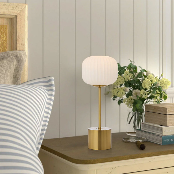 Telbix Liam Antique Gold & Opal Glass LED Touch Table Lamp