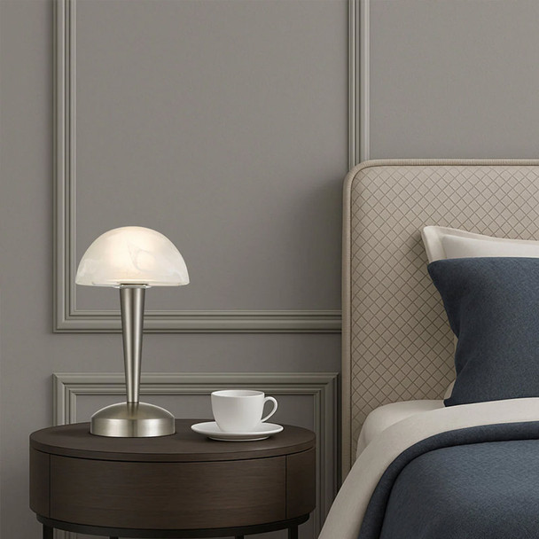 Telbix Mandel Nickel & Alabaster Glass LED Touch Table Lamp