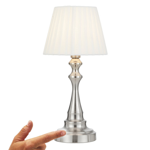 Telbix Loren Nickel & Ivory Fabric LED Touch Table Lamp