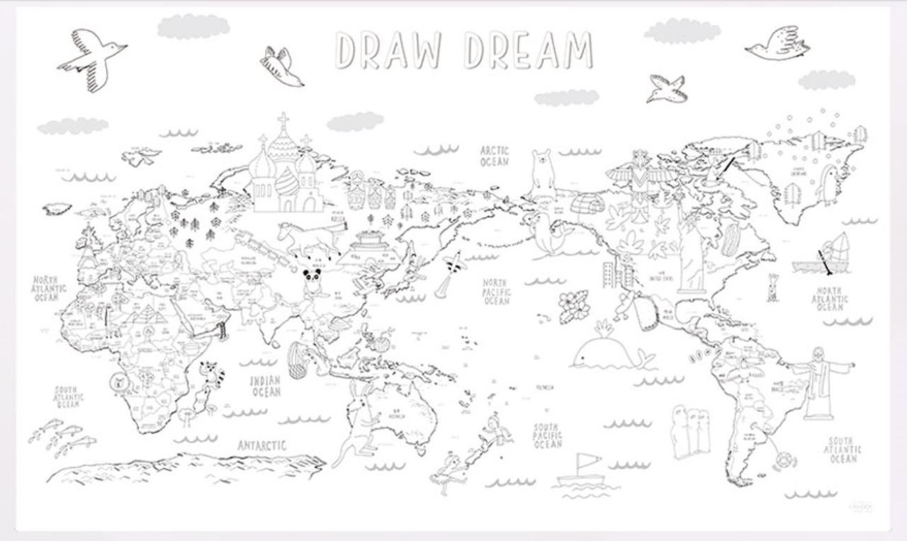 Watercolor World Map with 12 coloring pencils(Shipping for only US) - AHZOA