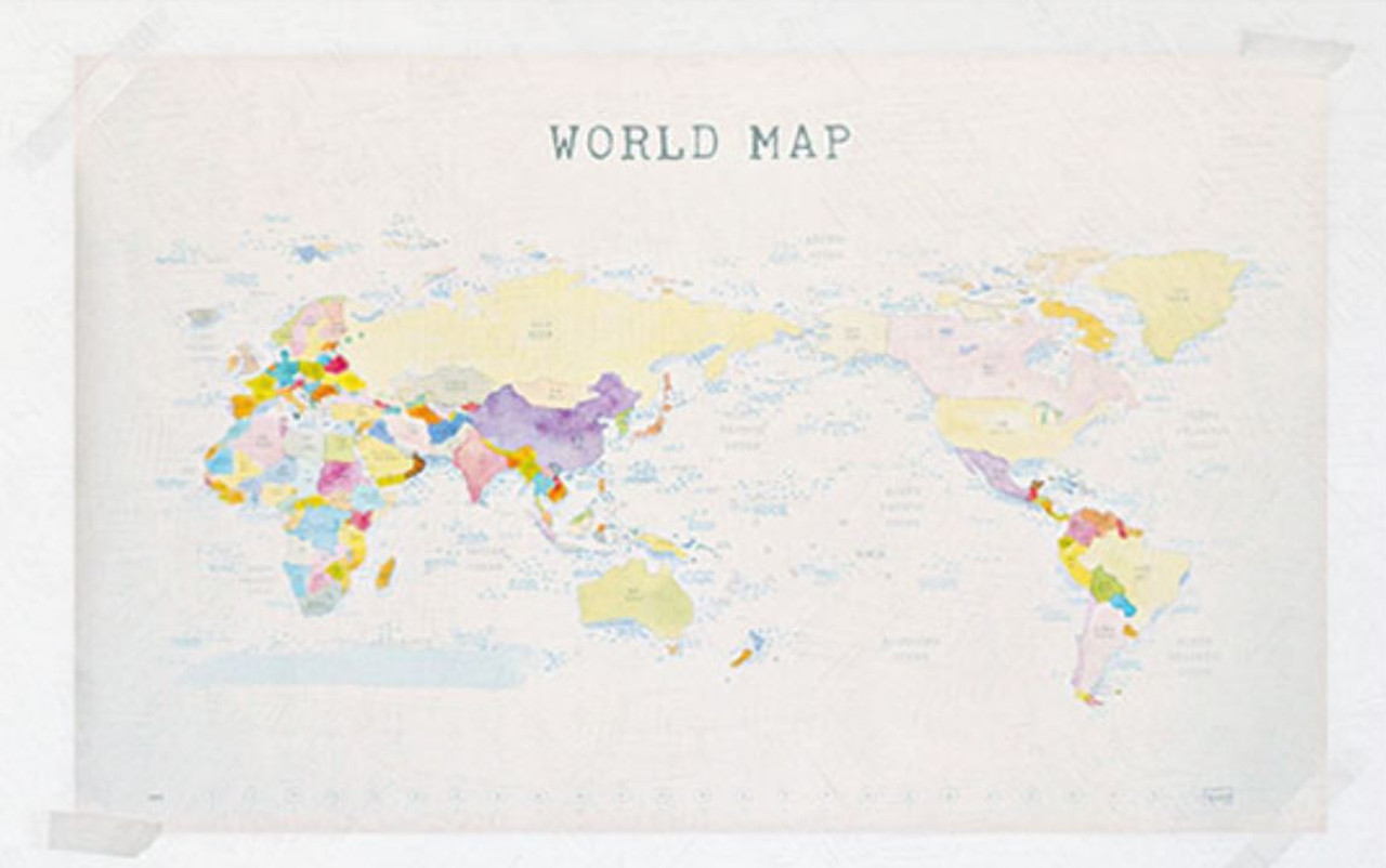 Watercolor World Map with 12 coloring pencils(Shipping for only US)