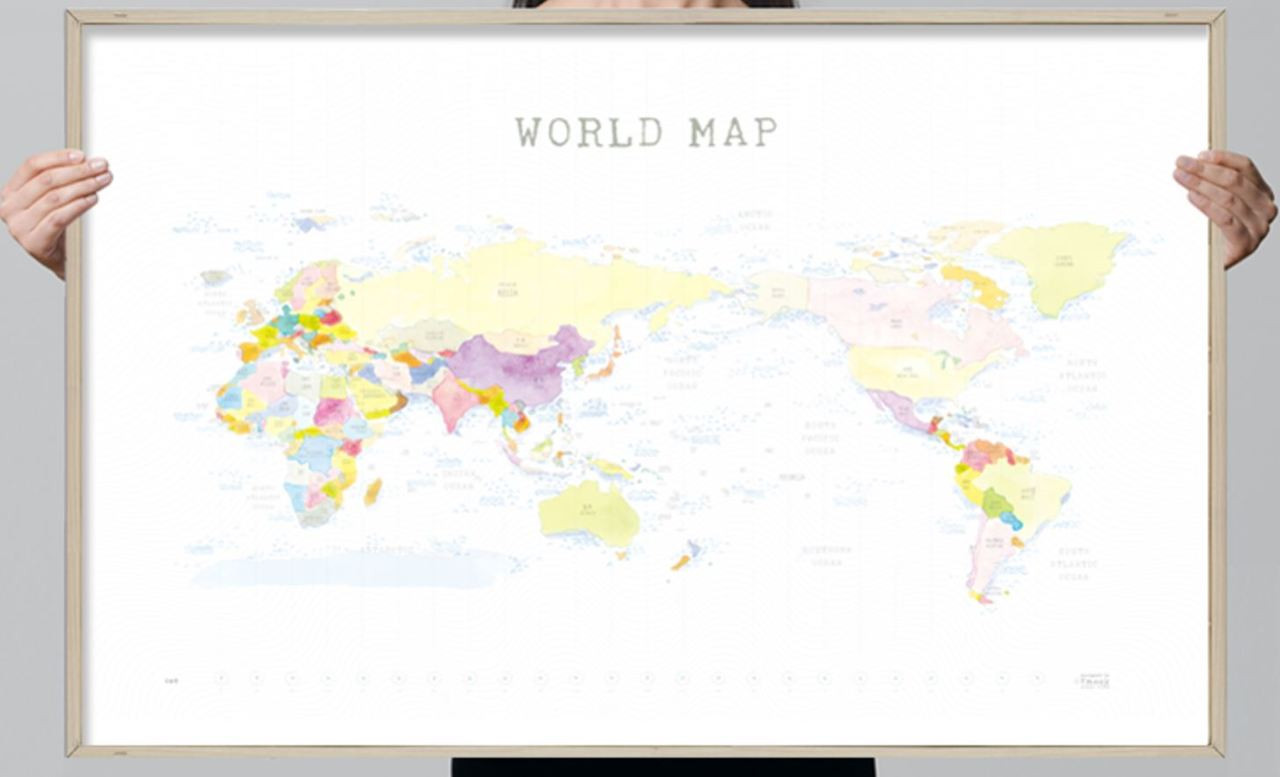 Watercolor World Map with 12 coloring pencils(Shipping for only US) - AHZOA