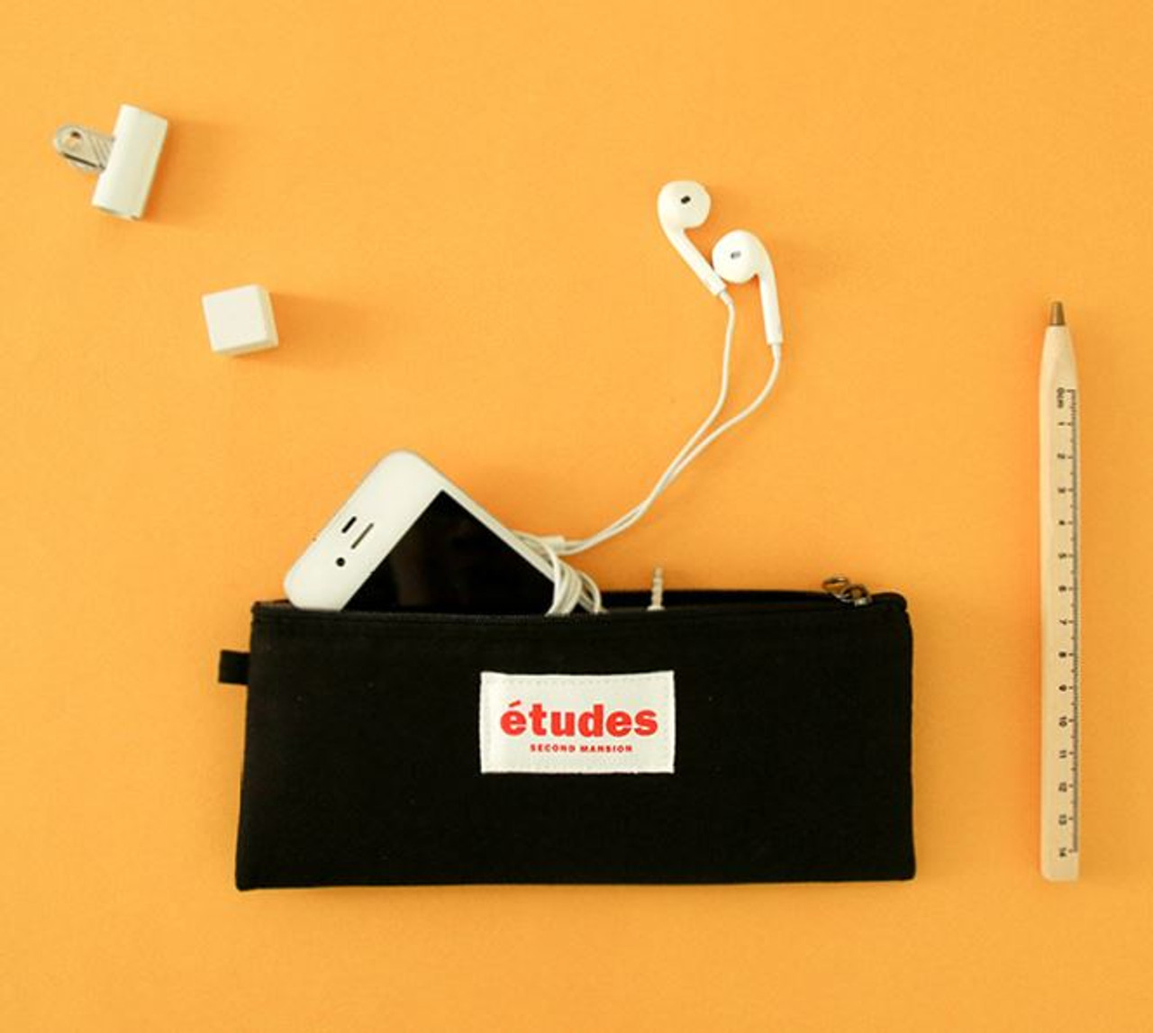 Line Flat Pencil Case(Black) - AHZOA