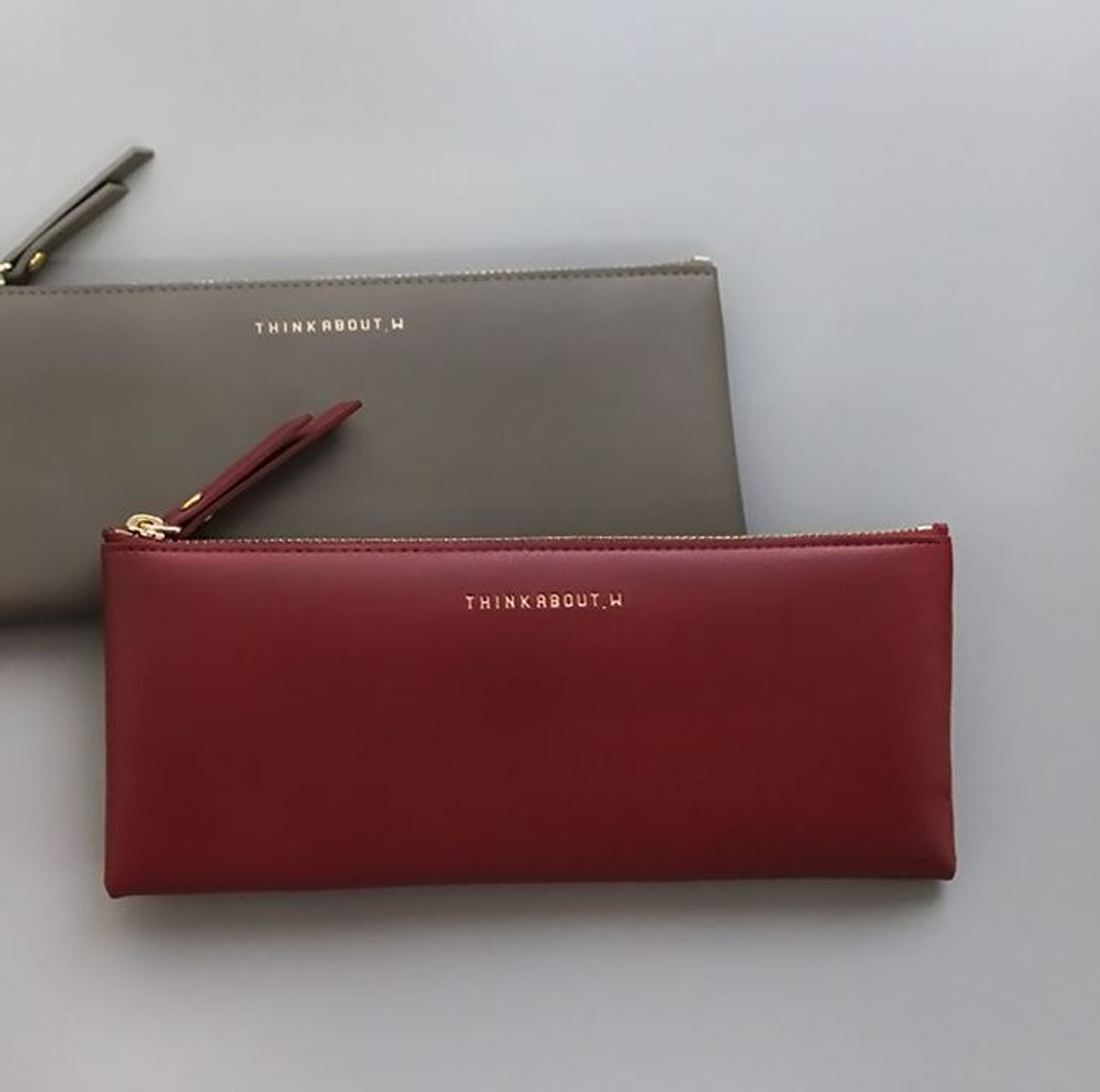 Line Flat Pencil Case(Burgundy)