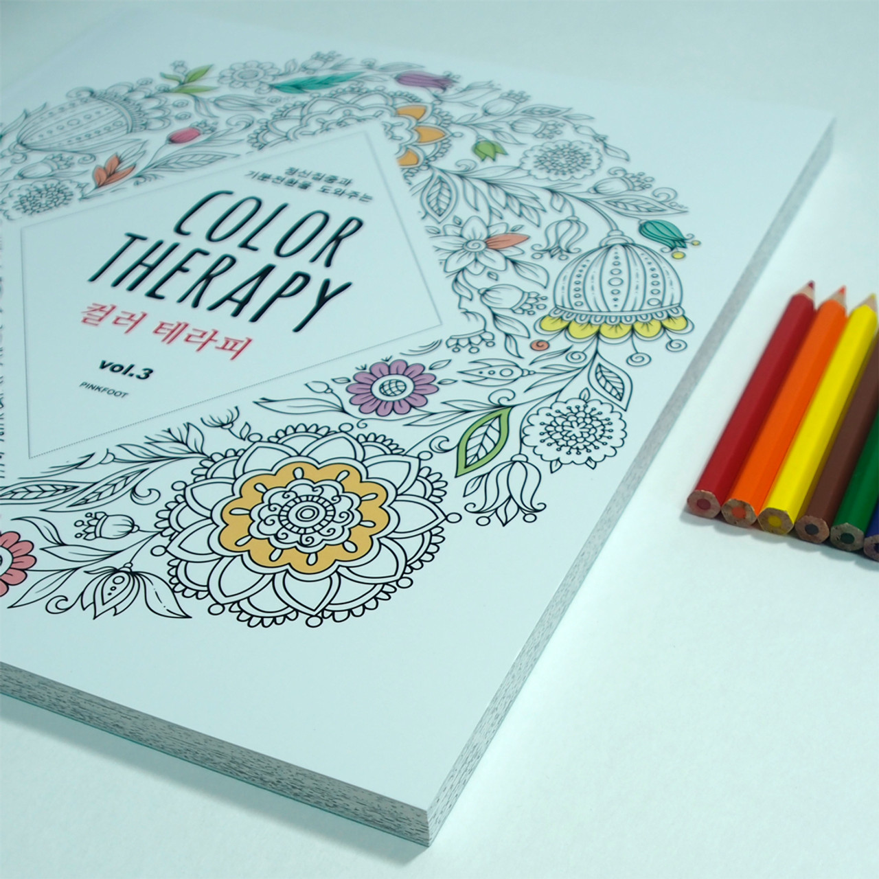 Coloring Therapy Book Vol.3 (Mint) With 12 Mini Color Pencils(Shipping for  only US) - AHZOA