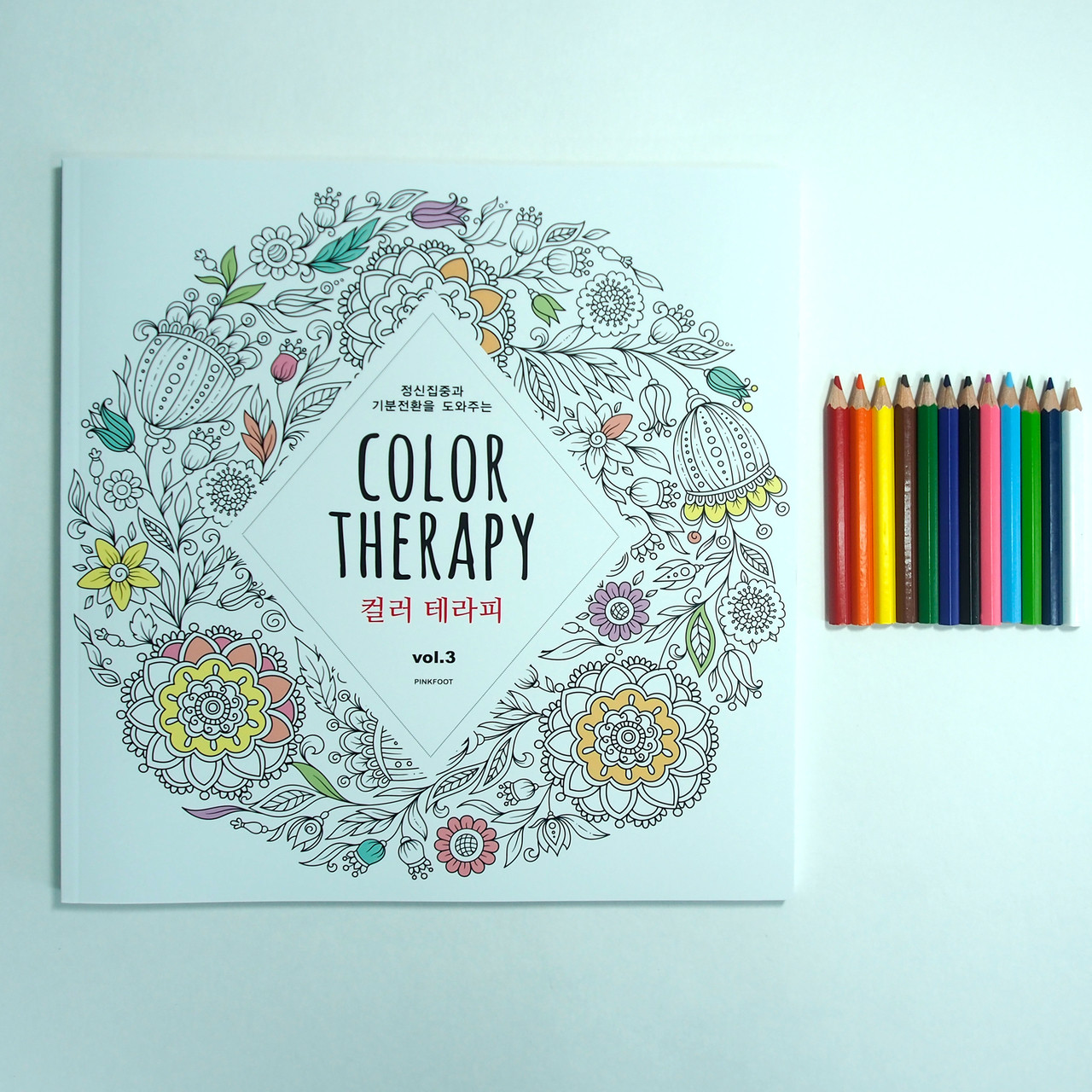 Coloring Therapy Book Vol.3 (Mint) With 12 Mini Color Pencils(Shipping for  only US) - AHZOA